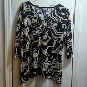 JM Collections Woman's XL Top Black And White Pattern w/ Black Sequins